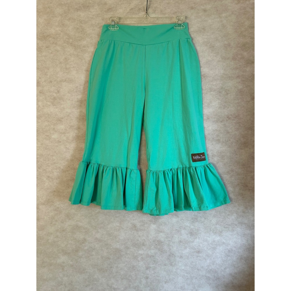 Matilda Jane Girls Teal Green Ruffle Hem Knit Wide Leg‎ Pants Size Large